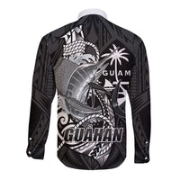 Guam Blue Marlin Fishing Long Sleeve Button Shirt Guahan Fish Hook Tattoo Black Version LT14 - Polynesian Pride