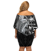 Guam Blue Marlin Fishing Off Shoulder Short Dress Guahan Fish Hook Tattoo Black Version