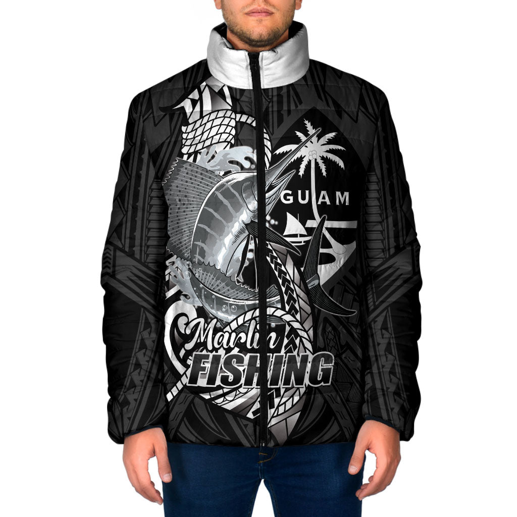Guam Blue Marlin Fishing Padded Jacket Guahan Fish Hook Tattoo Black Version LT14 Men Black - Polynesian Pride