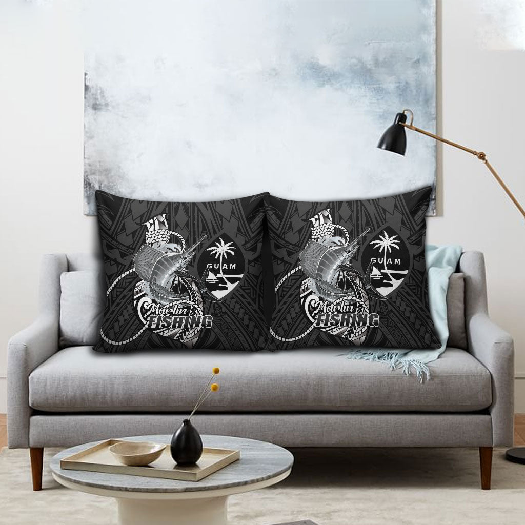 Guam Blue Marlin Fishing Pillow Cover Guahan Fish Hook Tattoo Black Version