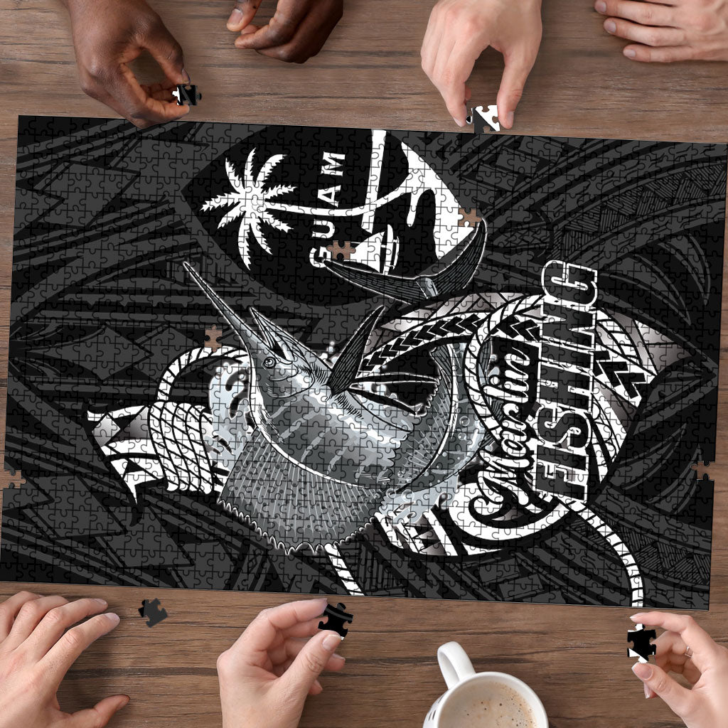 Guam Blue Marlin Fishing Puzzle Guahan Fish Hook Tattoo Black Version