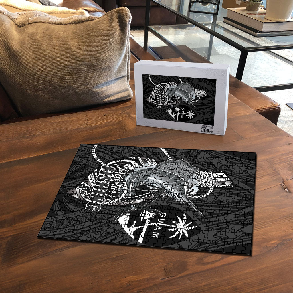 Guam Blue Marlin Fishing Puzzle Guahan Fish Hook Tattoo Black Version