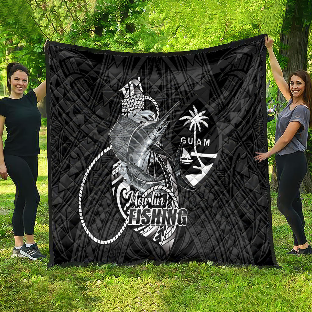 Guam Blue Marlin Fishing Quilt Guahan Fish Hook Tattoo Black Version