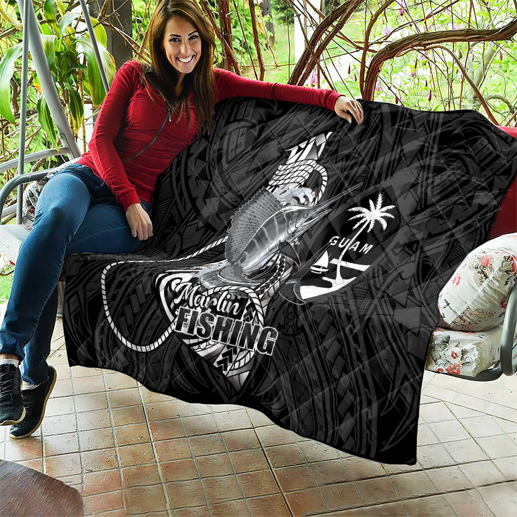 Guam Blue Marlin Fishing Quilt Guahan Fish Hook Tattoo Black Version