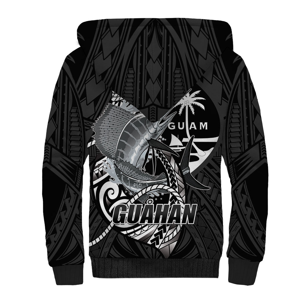 Guam Blue Marlin Fishing Sherpa Hoodie Guahan Fish Hook Tattoo Black Version