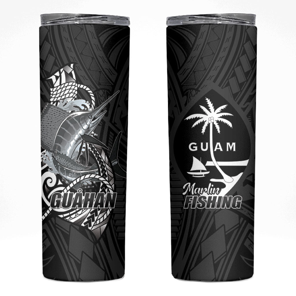 Guam Blue Marlin Fishing Skinny Tumbler Guahan Fish Hook Tattoo Black Version