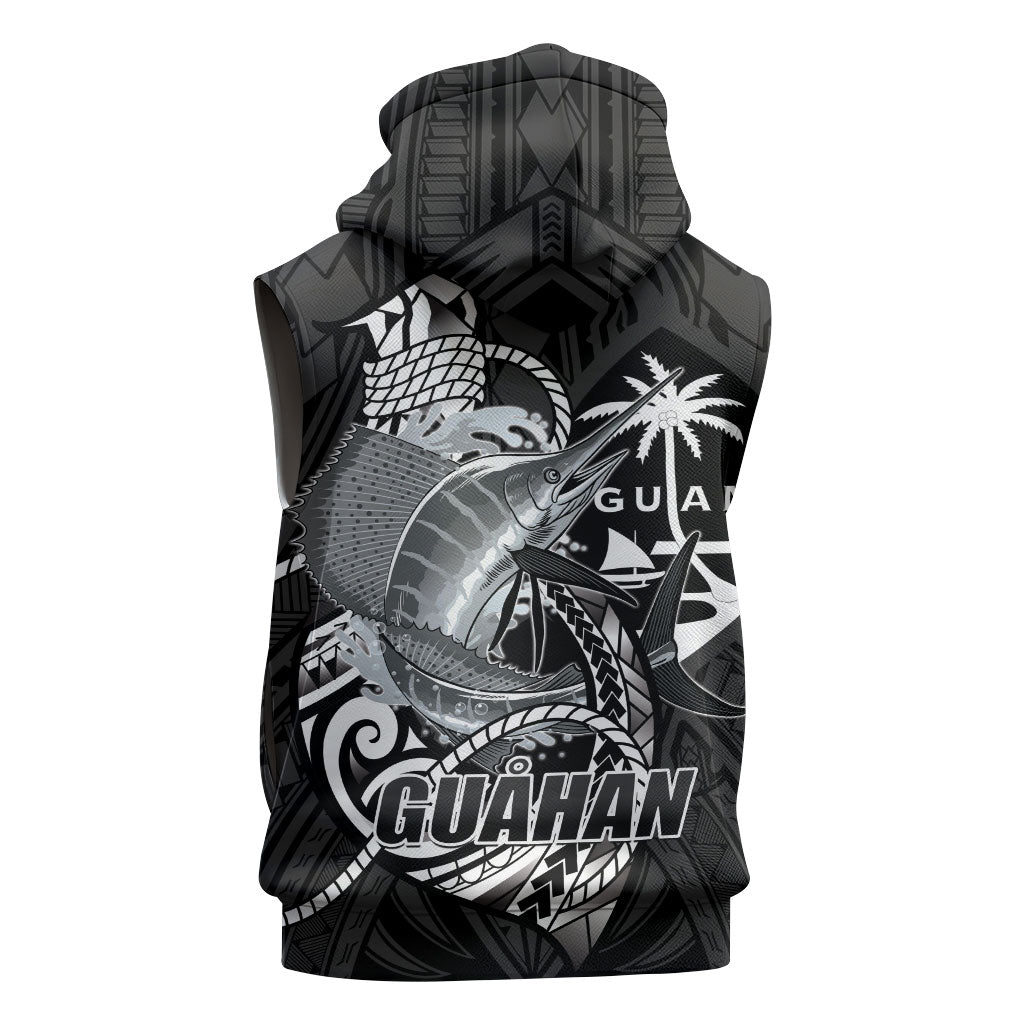 Guam Blue Marlin Fishing Sleeveless Zip Hoodie Guahan Fish Hook Tattoo Black Version