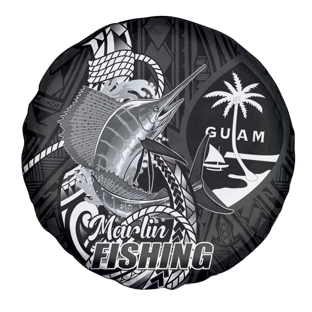 Guam Blue Marlin Fishing Spare Tire Cover Guahan Fish Hook Tattoo Black Version