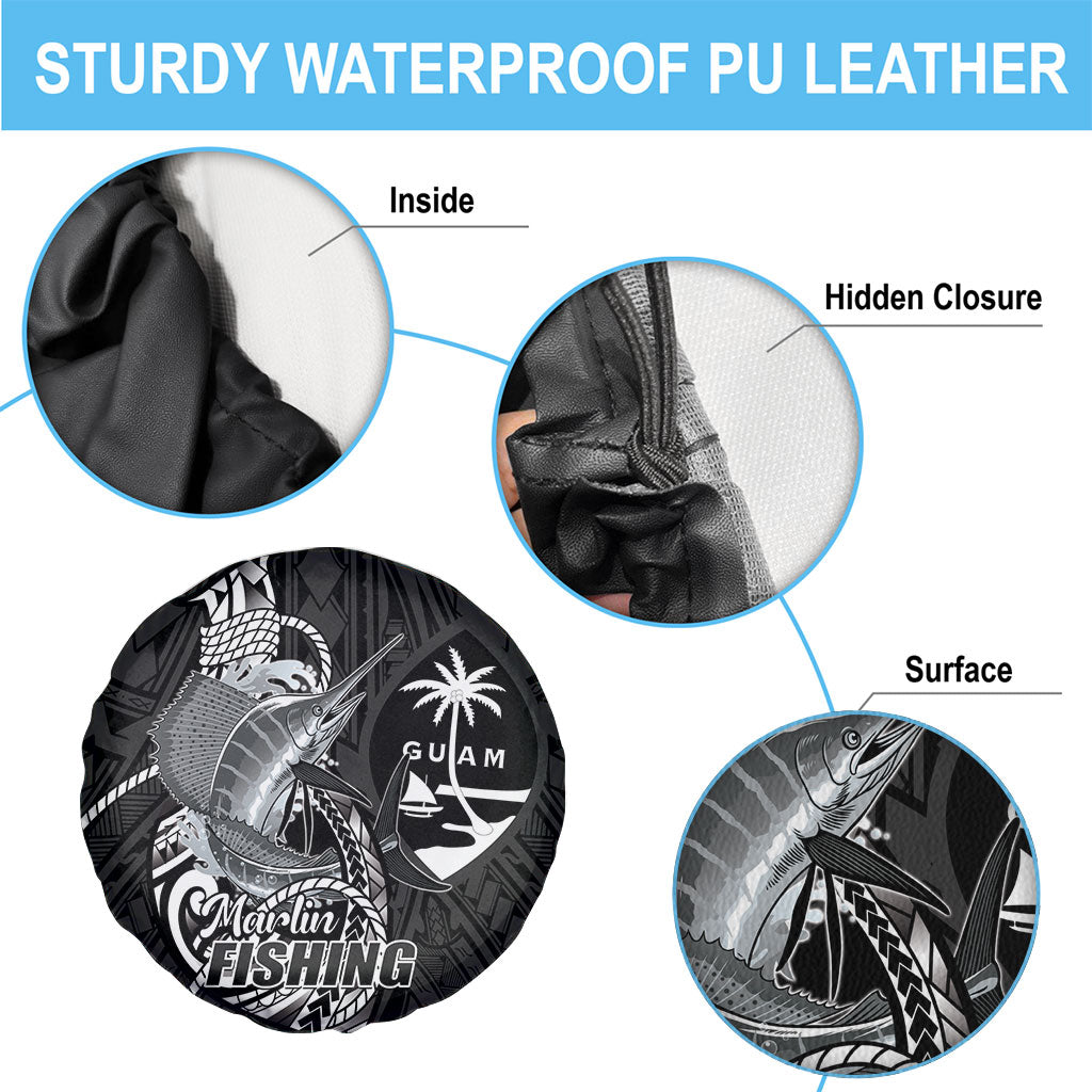 Guam Blue Marlin Fishing Spare Tire Cover Guahan Fish Hook Tattoo Black Version