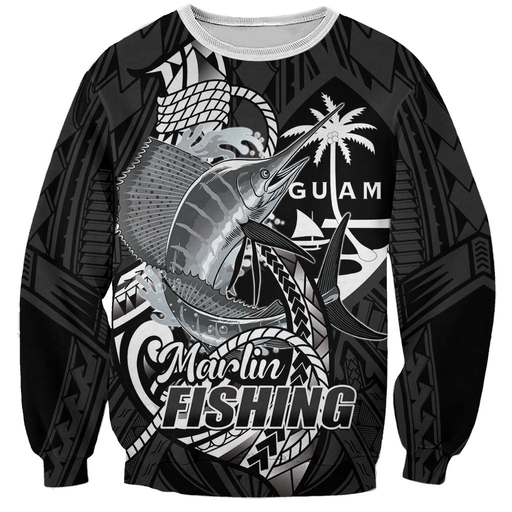 Guam Blue Marlin Fishing Sweatshirt Guahan Fish Hook Tattoo Black Version
