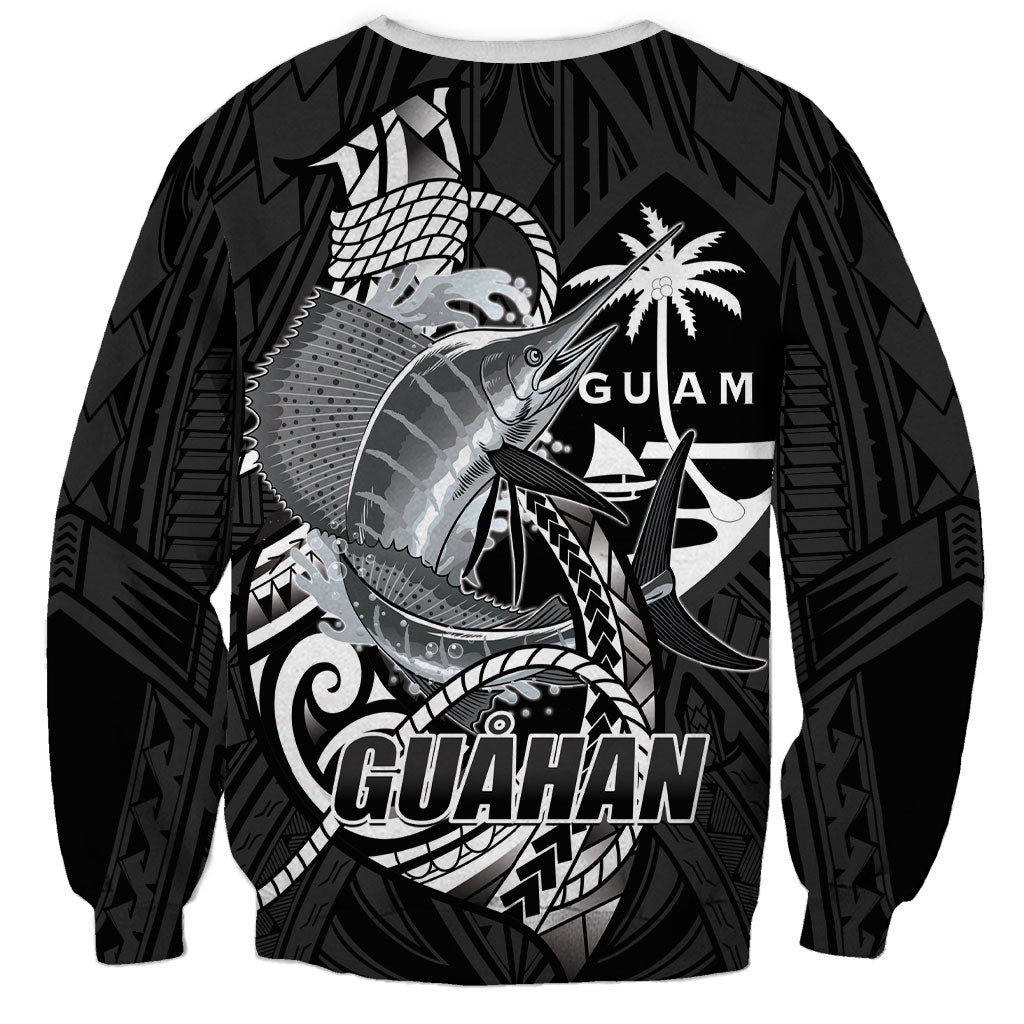 Guam Blue Marlin Fishing Sweatshirt Guahan Fish Hook Tattoo Black Version