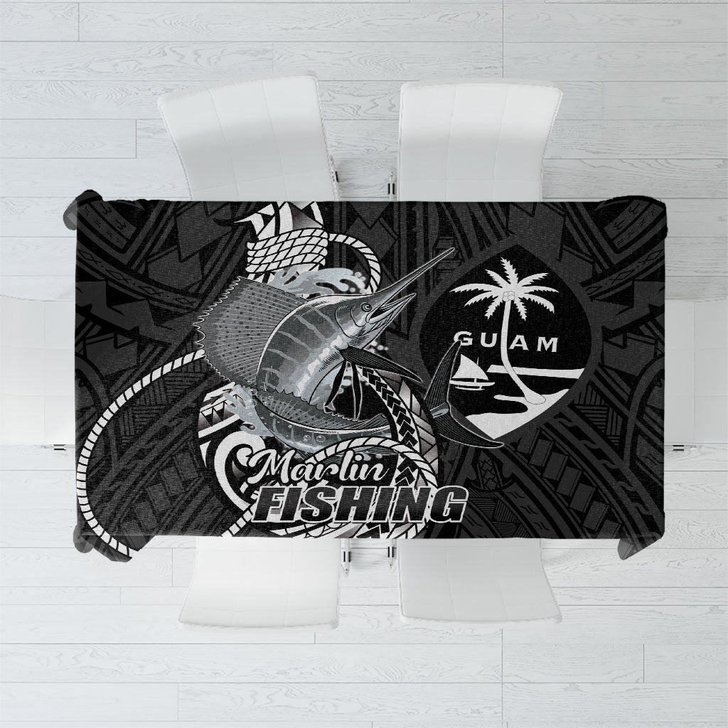 Guam Blue Marlin Fishing Tablecloth Guahan Fish Hook Tattoo Black Version LT14 Black - Polynesian Pride