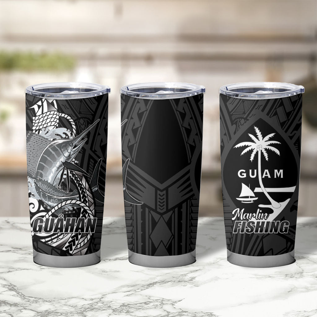 Guam Blue Marlin Fishing Tumbler Cup Guahan Fish Hook Tattoo Black Version
