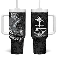 Guam Blue Marlin Fishing Tumbler With Handle Guahan Fish Hook Tattoo Black Version