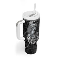 Guam Blue Marlin Fishing Tumbler With Handle Guahan Fish Hook Tattoo Black Version