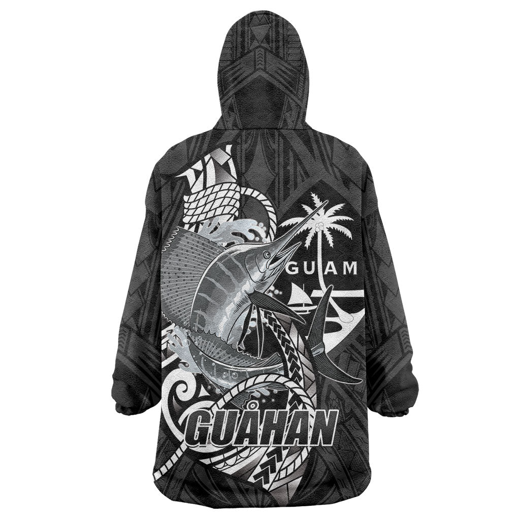 Guam Blue Marlin Fishing Wearable Blanket Hoodie Guahan Fish Hook Tattoo Black Version LT14 - Polynesian Pride