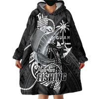 Guam Blue Marlin Fishing Wearable Blanket Hoodie Guahan Fish Hook Tattoo Black Version LT14 - Polynesian Pride
