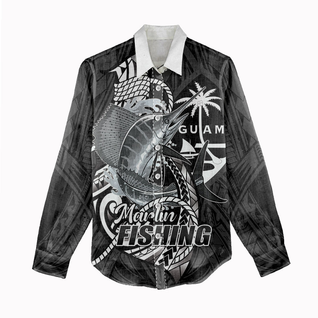 Guam Blue Marlin Fishing Women Casual Shirt Guahan Fish Hook Tattoo Black Version LT14 - Polynesian Pride