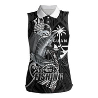 Guam Blue Marlin Fishing Women Sleeveless Polo Shirt Guahan Fish Hook Tattoo Black Version LT14 Female Black - Polynesian Pride