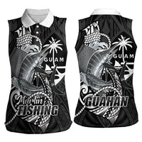 Guam Blue Marlin Fishing Women Sleeveless Polo Shirt Guahan Fish Hook Tattoo Black Version LT14 - Polynesian Pride