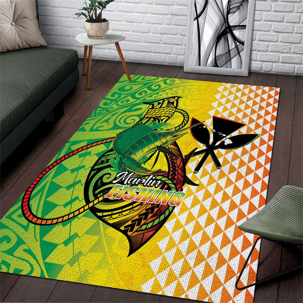 Hawaii Blue Marlin Fishing Area Rug Hawaiian Kanaka Kakau Reggae LT14 Reggae - Polynesian Pride