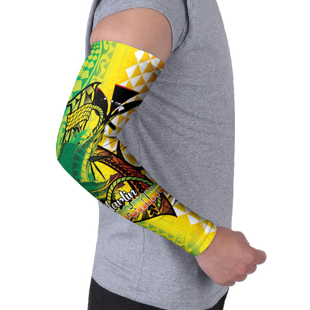 Hawaii Blue Marlin Fishing Arm Sleeves Hawaiian Kanaka Kakau Reggae