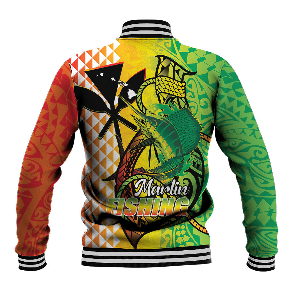 Hawaii Blue Marlin Fishing Baseball Jacket Hawaiian Kanaka Kakau Reggae