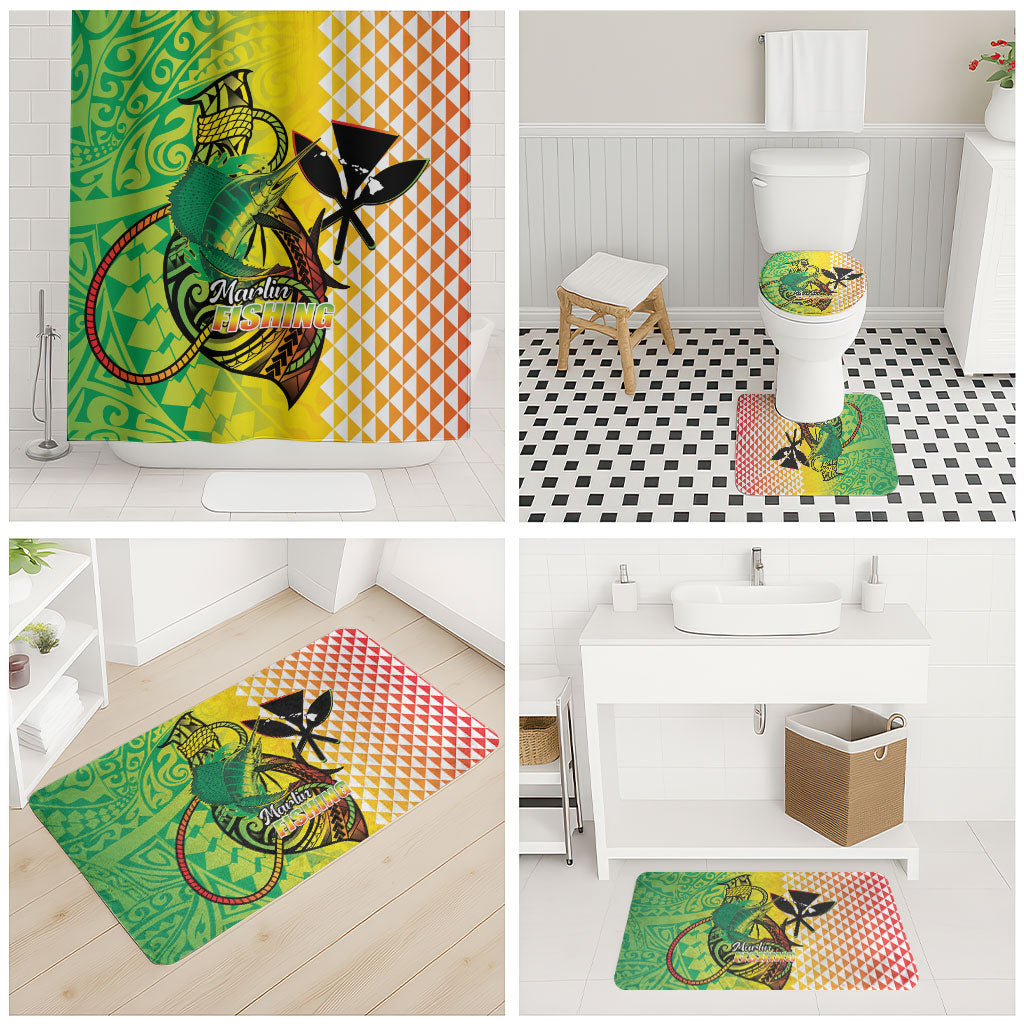 Hawaii Blue Marlin Fishing Bathroom Set Hawaiian Kanaka Kakau Reggae
