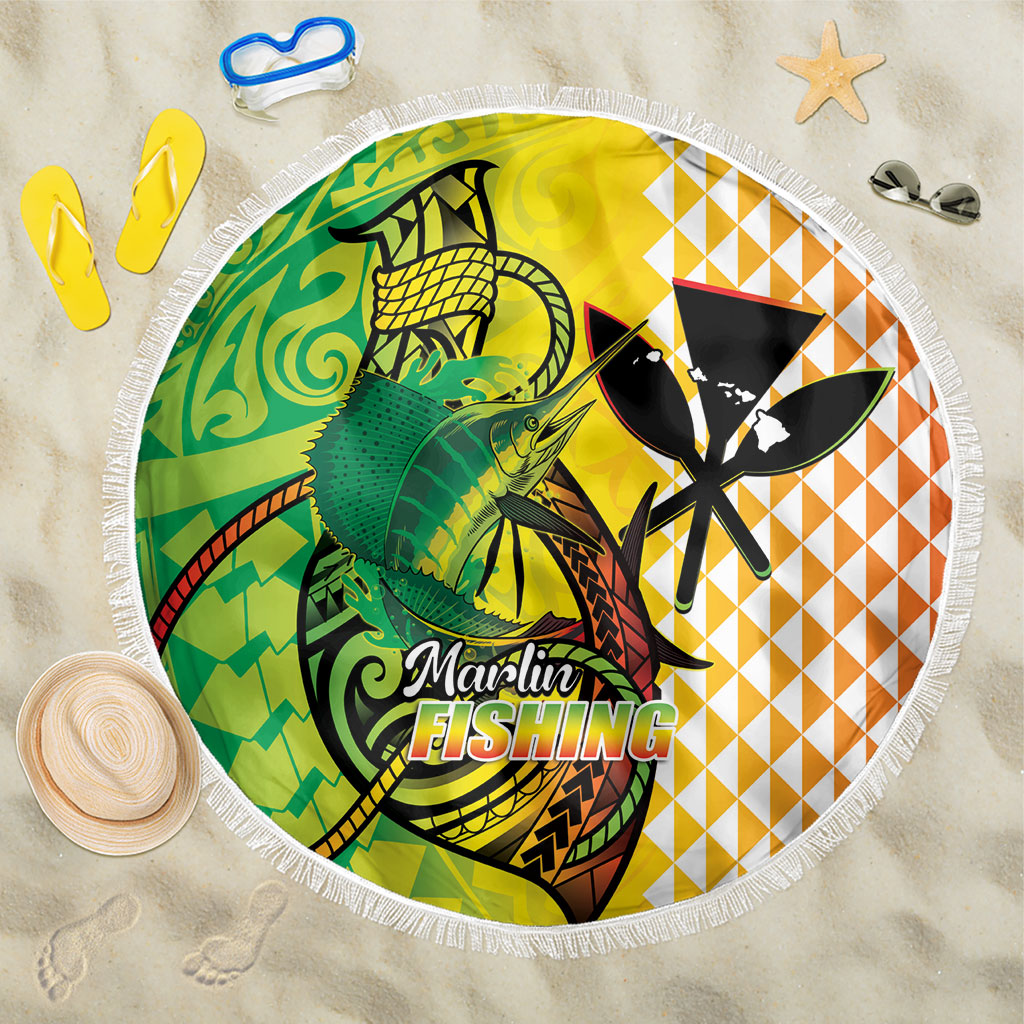 Hawaii Blue Marlin Fishing Beach Blanket Hawaiian Kanaka Kakau Reggae LT14 One Size 150cm Reggae - Polynesian Pride