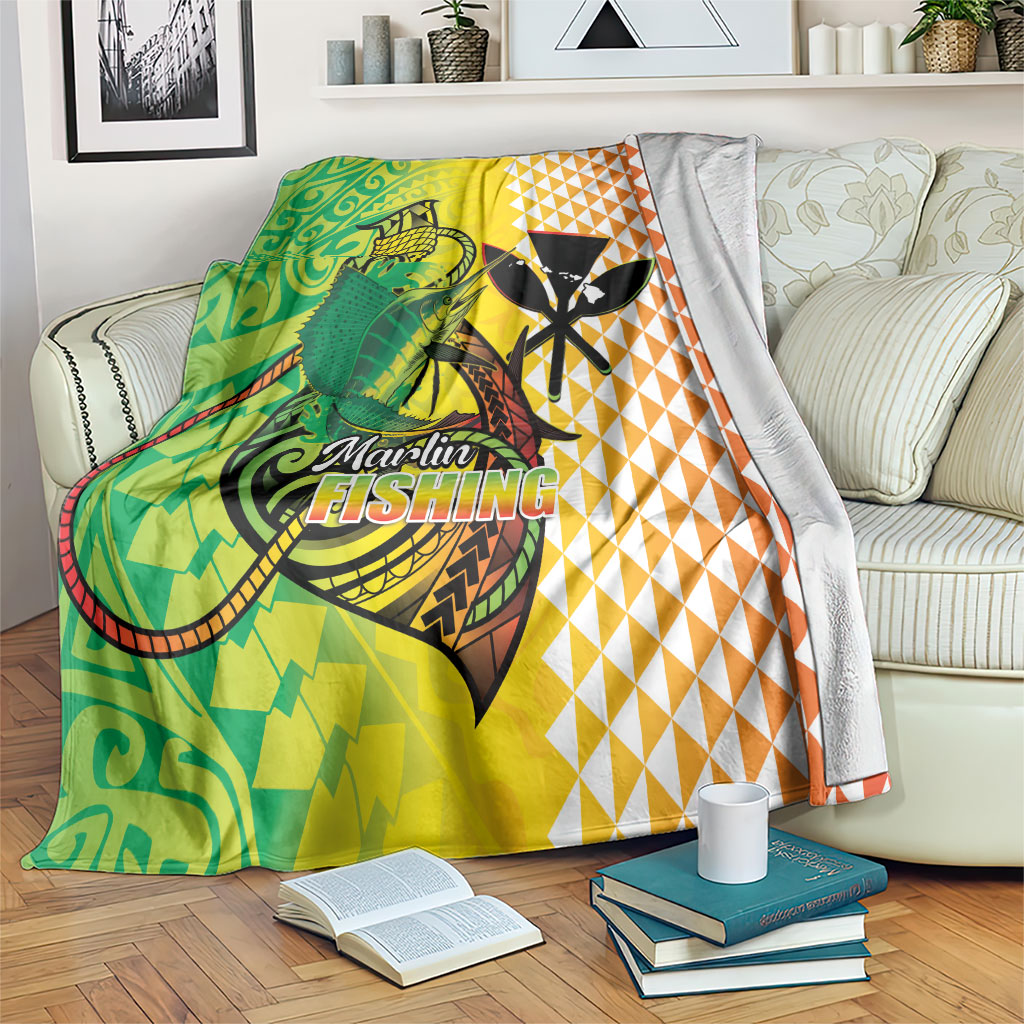 Hawaii Blue Marlin Fishing Blanket Hawaiian Kanaka Kakau Reggae