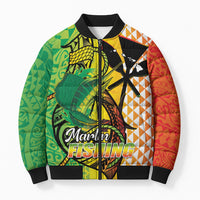 Hawaii Blue Marlin Fishing Bomber Puffer Jacket Hawaiian Kanaka Kakau Reggae