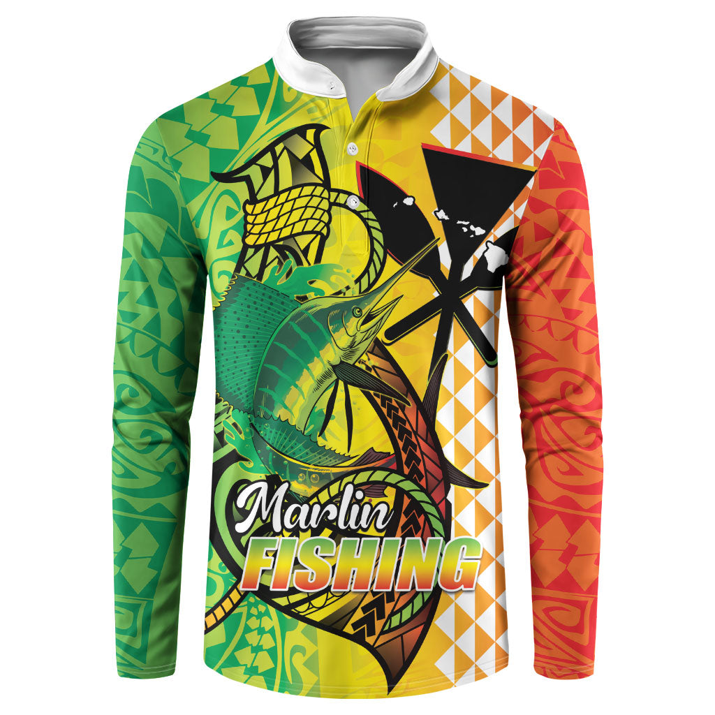 Hawaii Blue Marlin Fishing Button Sweatshirt Hawaiian Kanaka Kakau Reggae
