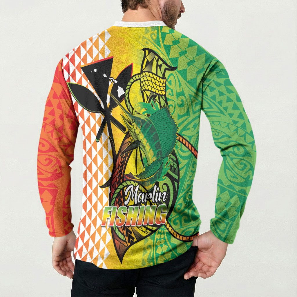 Hawaii Blue Marlin Fishing Button Sweatshirt Hawaiian Kanaka Kakau Reggae