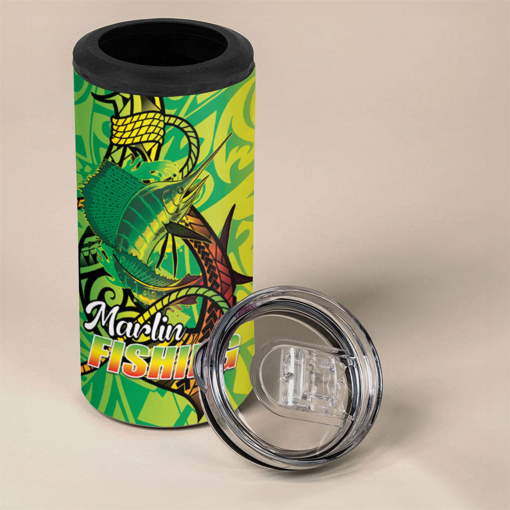Hawaii Blue Marlin Fishing 4 in 1 Can Cooler Tumbler Hawaiian Kanaka Kakau Reggae LT14 - Polynesian Pride