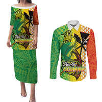 Hawaii Blue Marlin Fishing Couples Matching Puletasi and Long Sleeve Button Shirt Hawaiian Kanaka Kakau Reggae LT14 Reggae - Polynesian Pride