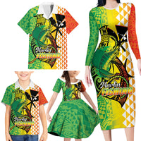 Hawaii Blue Marlin Fishing Family Matching Long Sleeve Bodycon Dress and Hawaiian Shirt Hawaiian Kanaka Kakau Reggae LT14 - Polynesian Pride