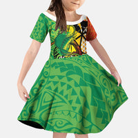 Hawaii Blue Marlin Fishing Family Matching Summer Maxi Dress and Hawaiian Shirt Hawaiian Kanaka Kakau Reggae LT14 Daughter's Dress Reggae - Polynesian Pride