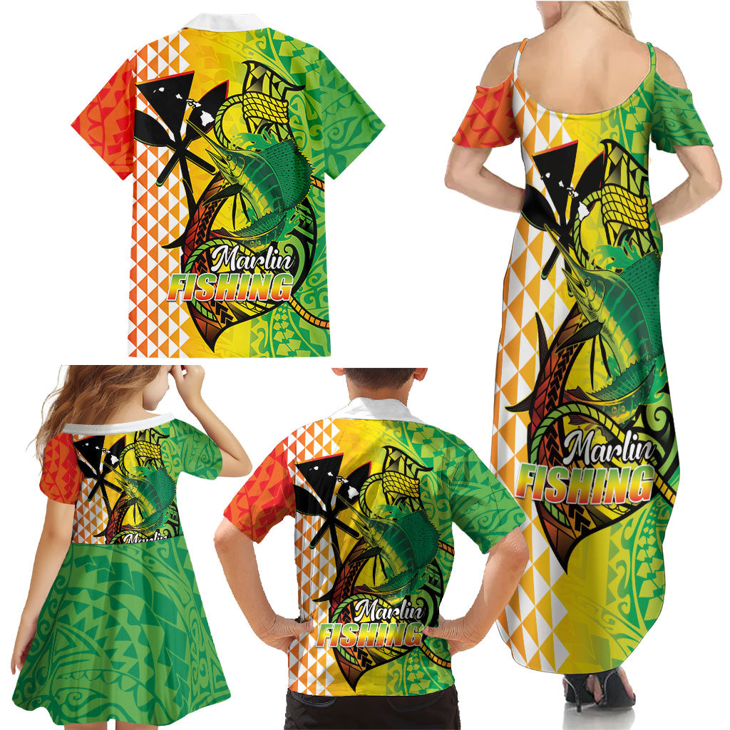 Hawaii Blue Marlin Fishing Family Matching Summer Maxi Dress and Hawaiian Shirt Hawaiian Kanaka Kakau Reggae LT14 - Polynesian Pride