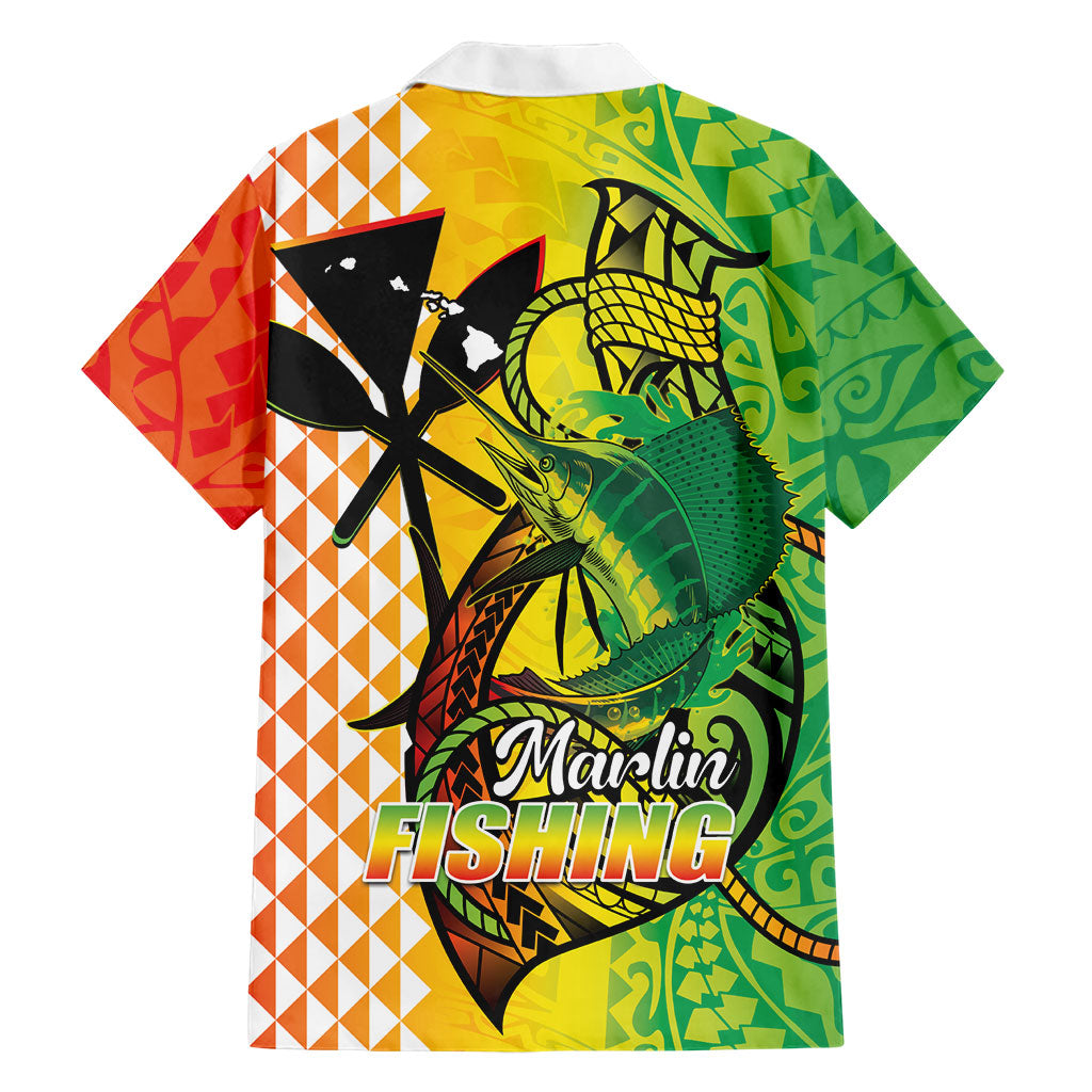 Hawaii Blue Marlin Fishing Hawaiian Shirt Hawaiian Kanaka Kakau Reggae LT14 - Polynesian Pride