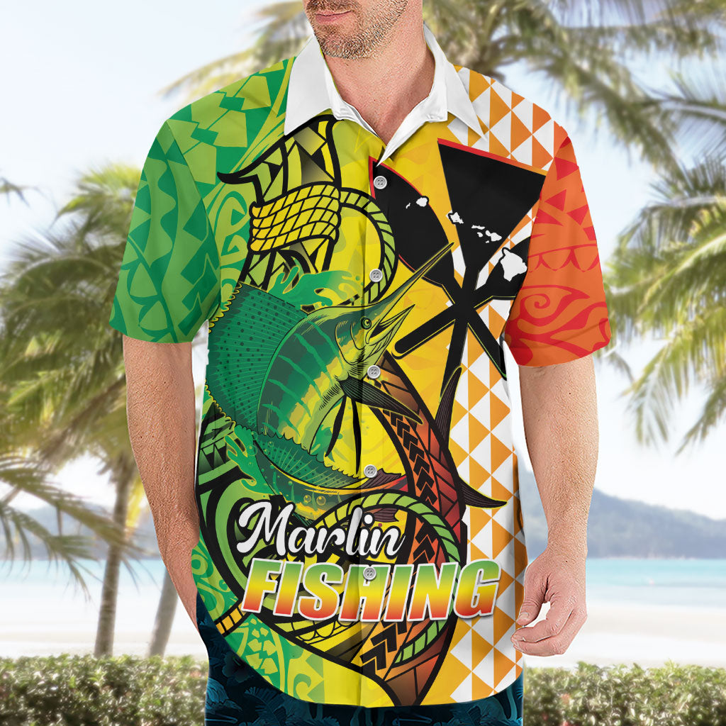 Hawaii Blue Marlin Fishing Hawaiian Shirt Hawaiian Kanaka Kakau Reggae LT14 - Polynesian Pride