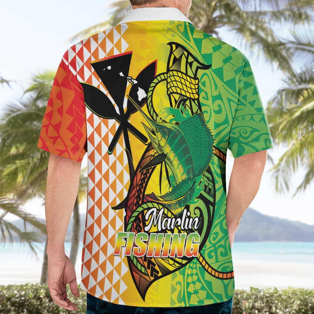 Hawaii Blue Marlin Fishing Hawaiian Shirt Hawaiian Kanaka Kakau Reggae LT14 - Polynesian Pride
