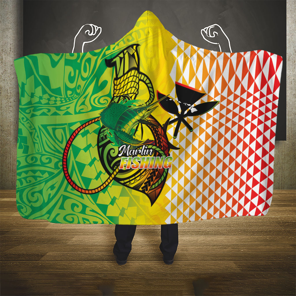 Hawaii Blue Marlin Fishing Hooded Blanket Hawaiian Kanaka Kakau Reggae LT14 - Polynesian Pride