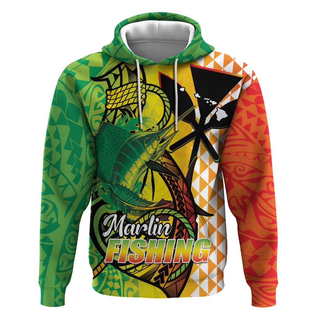Hawaii Blue Marlin Fishing Hoodie Hawaiian Kanaka Kakau Reggae LT14 Pullover Hoodie Reggae - Polynesian Pride