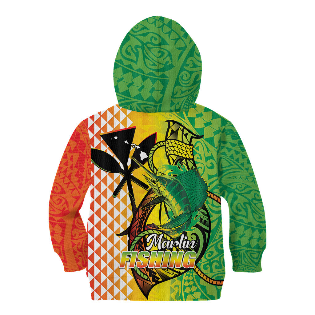 Hawaii Blue Marlin Fishing Kid Hoodie Hawaiian Kanaka Kakau Reggae