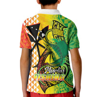 Hawaii Blue Marlin Fishing Kid Polo Shirt Hawaiian Kanaka Kakau Reggae LT14 - Polynesian Pride