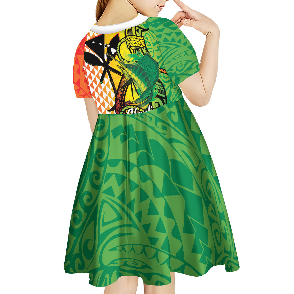 Hawaii Blue Marlin Fishing Kid Short Sleeve Dress Hawaiian Kanaka Kakau Reggae LT14 - Polynesian Pride