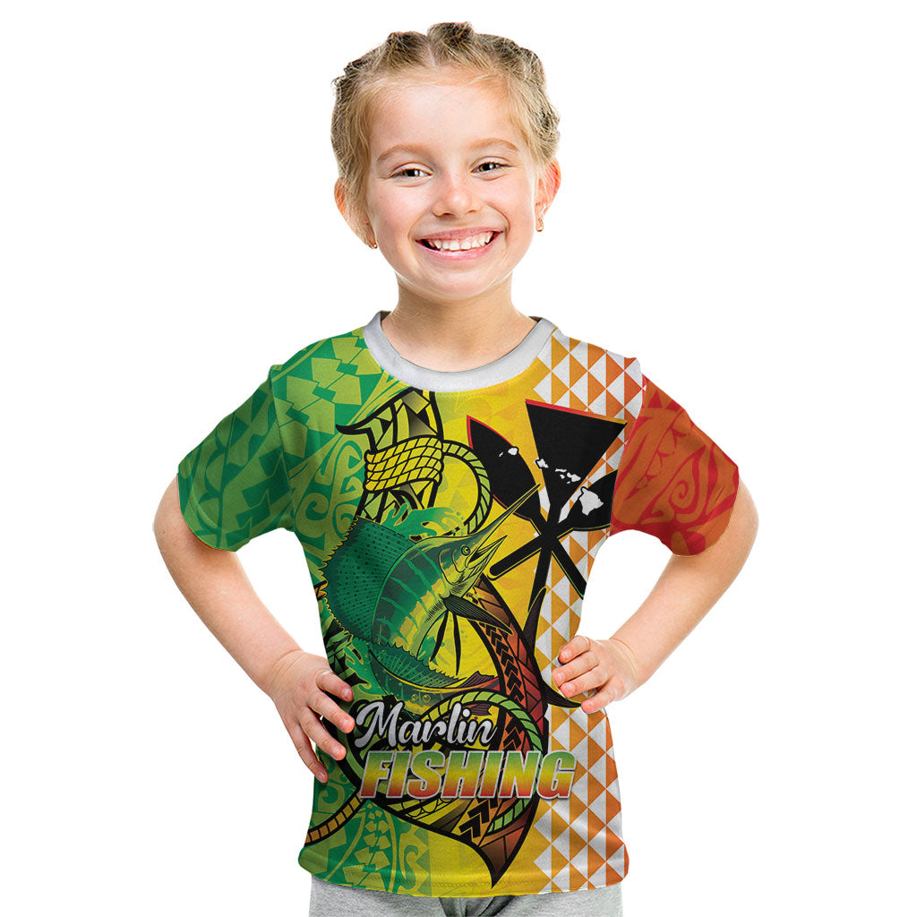 Hawaii Blue Marlin Fishing Kid T Shirt Hawaiian Kanaka Kakau Reggae LT14 Reggae - Polynesian Pride