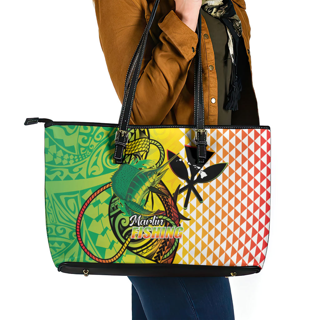 Hawaii Blue Marlin Fishing Leather Tote Bag Hawaiian Kanaka Kakau Reggae LT14 - Polynesian Pride