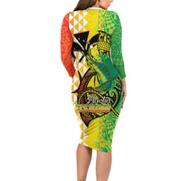Hawaii Blue Marlin Fishing Long Sleeve Bodycon Dress Hawaiian Kanaka Kakau Reggae LT14 - Polynesian Pride