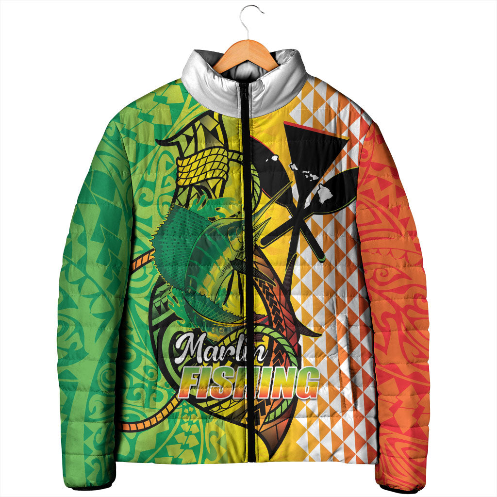 Hawaii Blue Marlin Fishing Padded Jacket Hawaiian Kanaka Kakau Reggae LT14 - Polynesian Pride